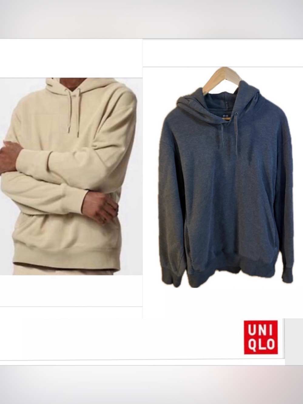 Uniqlo Hooded Sweatshirt in Beige and Slate Blue